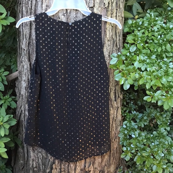 J. Crew Black Sleeveless Tank Blouse Gold Textured Dots Round Hem Lined XXS - Picture 6 of 12